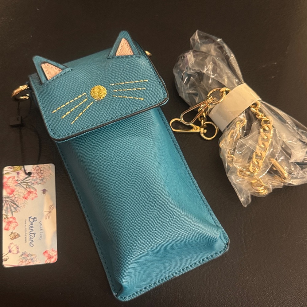 🐱 Brentano Teal Cat Crossbody Bag Detachable Strap Magnetic Gold Hardware